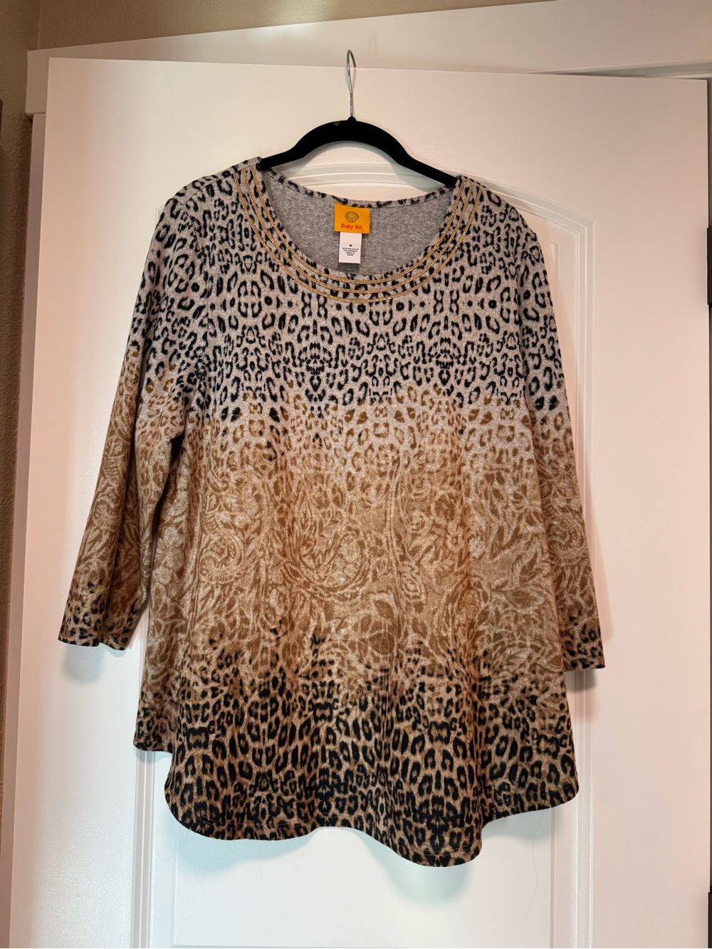 Ruby Rd. Beige and Black Animal Ombre Scoop Neck Tunic